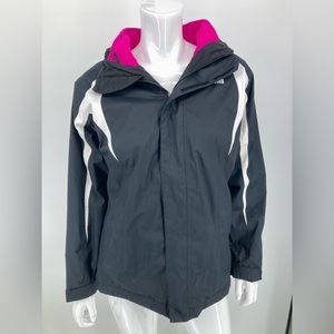 North Face Winter Coat XL Pockets Black White Zipper Velcro Closures Hooded